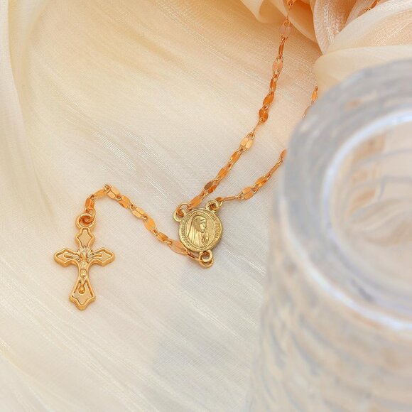 Versatile 14K Gold Layered Y Necklace with Adjustable Cross Pendant Charm - Picture 6 of 7
